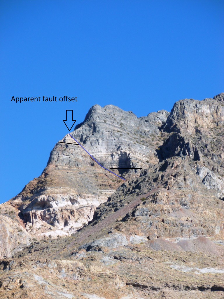 A normal fault with visible offset at the south end of the Silver Islet Range.